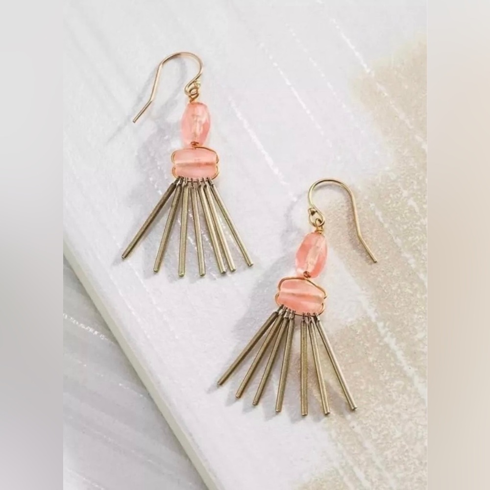 NWT Silpada Sweet Pea Brass Peach Pink Quartz Dangle/DropFringe Earrings KRW0053